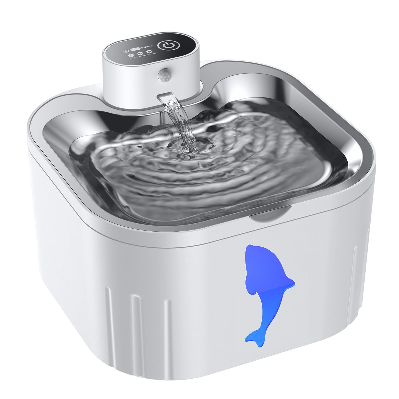 Wireless Cat Water Fountain Stainless Steel, 101oz/3.2L Cat Fountain Battery Operated, Cordless Pet Water Fountain for Cats & Dogs with Motion Sensor, Ultra Quiet Pump, Multi-Filtration