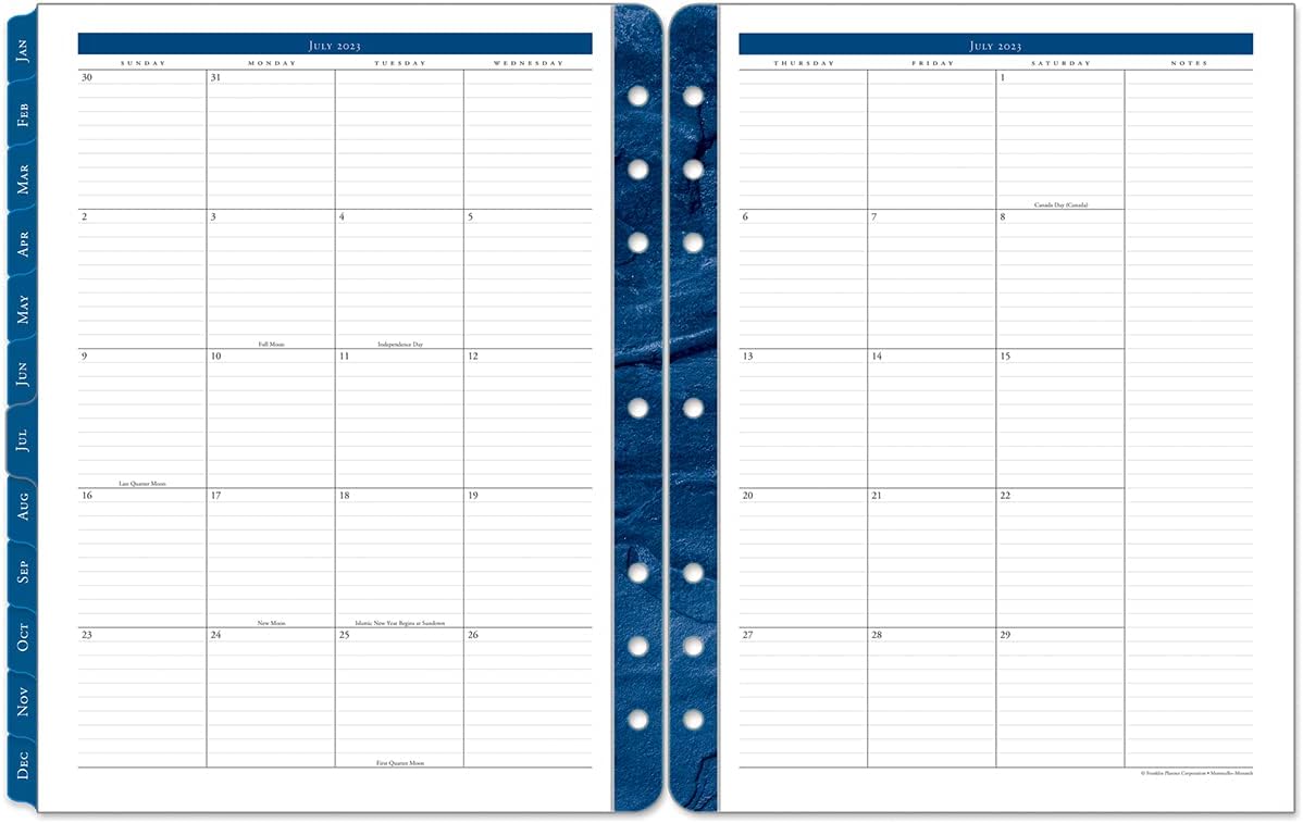 FranklinCovey - Monticello Two-Page Monthly Calendar Tabs (Monarch, Jul 2023 - Jun 2024)