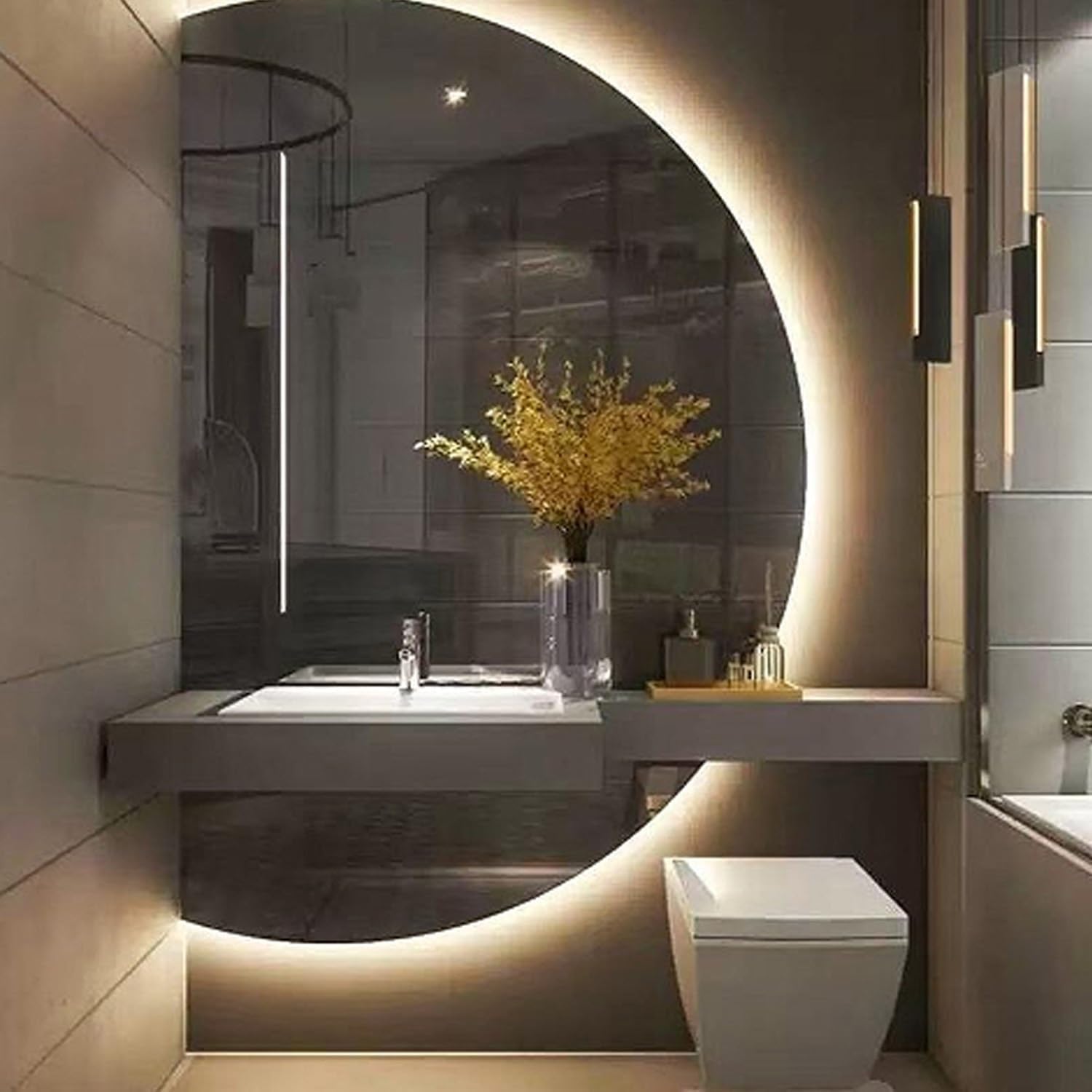 Dijateman 壁掛け 浴室化粧鏡 バックライト 3色 照明付き、スマート 曇り止め 高精細 バスルームミラー、防水、防爆、イレ