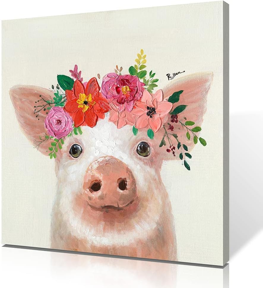 Amazon.co.jp: Kunstorner 豚 花 ポスター 絵画 壁掛け 桃の豚 現代