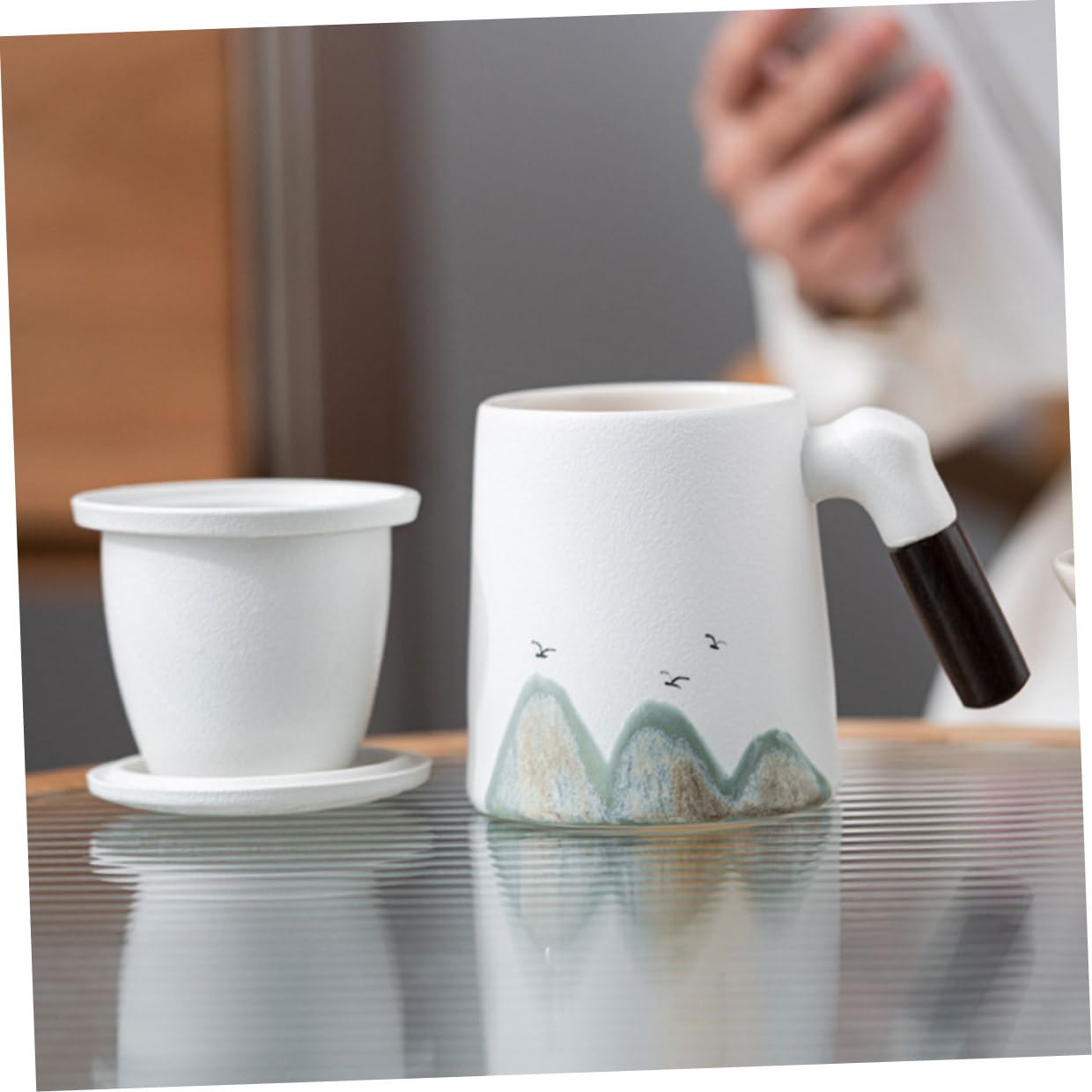Hemobllo Taza de Cerámica con Tapa y Filtro Integrado Taza Pequeña para Té con Infusor Adecuado para Preparar y Filtrar Hojas Sueltas el Hogar