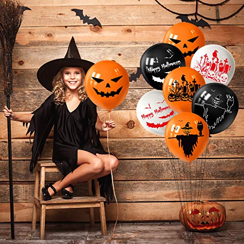 TUPARKA 63 pcs Halloween Decorations Set,Halloween Balloons Paper Fans Crepe Streamers Black Orange Tissue Paper Poms and Spider Banner Bat Banner Garland for Halloween Party Decoration