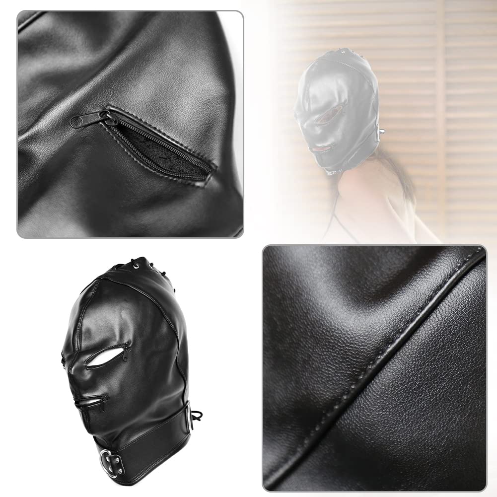 SXOVO Capot de tête Cuir BDSM Foreplay Flirt Bondage Hood Masque avec Fermeture éclair Esclaves Et Maîtres Cosplay Jouets érotiques pour Femmes Hommes Couples