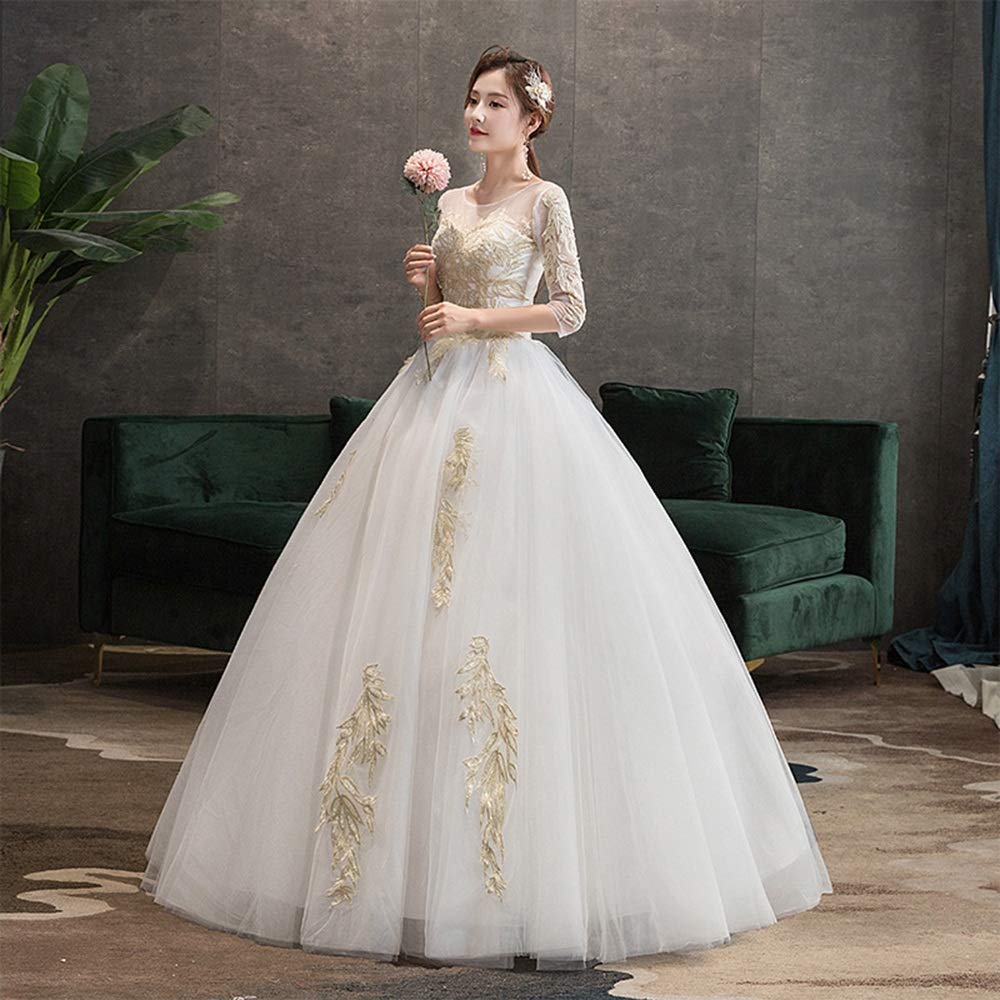 Vestido de Novia Bordado para Mujer, Elegante Vestido de Gasa, Falda esponjosa, Bonito Vestido (Color: Blanco, Talla: XX-Large) (Blanco S)