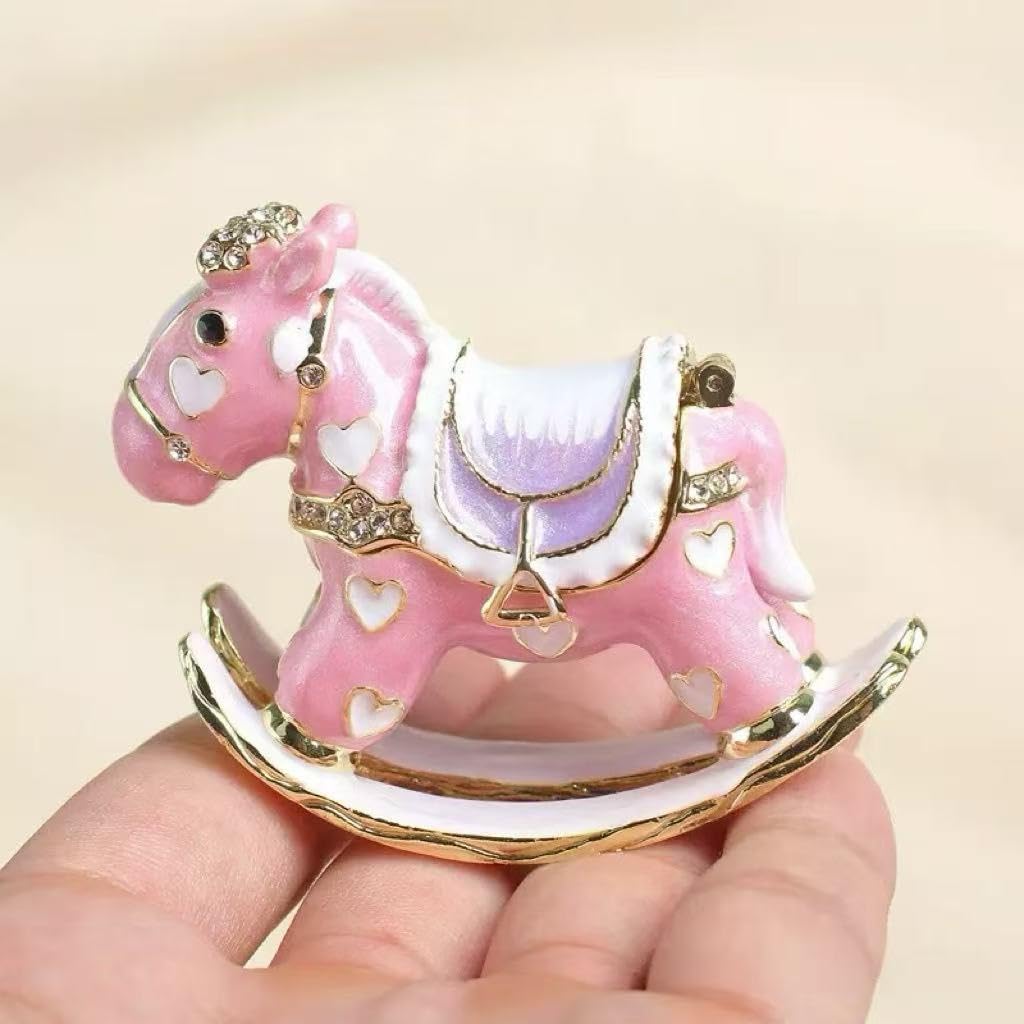 Exquisite Hand-Painted Enamel Rocking Horse Trinket Box Hinged Mini Jewelry Organizer for Rings & Necklaces, Ideal for Classical Home Decor & Collectible Keepsake Women Girls Festival Gift