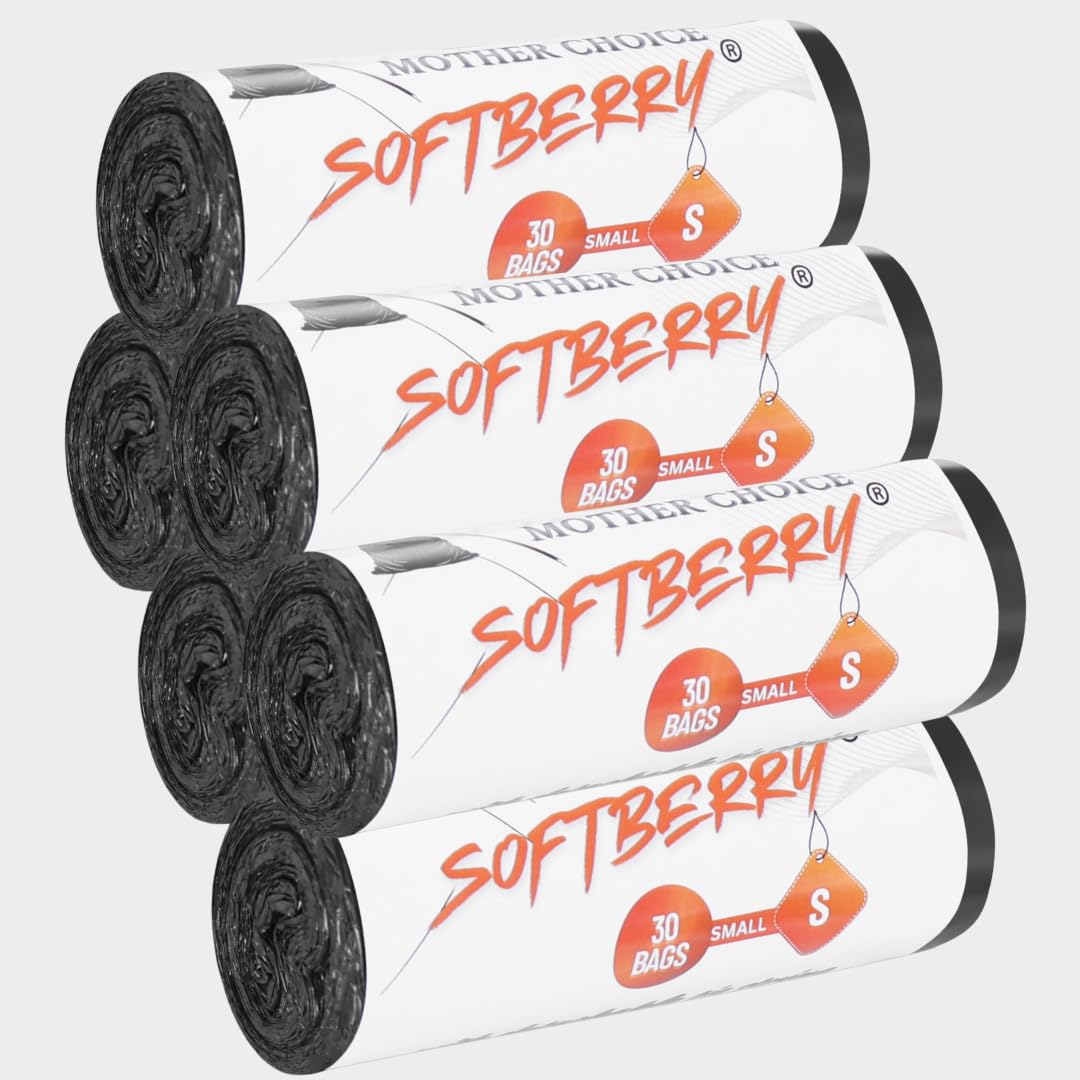 Classic Brand ! SOFTBEERY Garbage Bags Dustbin Bags Heavy-Duty Garbage Bags || Small 30X6=180 Bags Rolls-6 Size-17x19 Inches || Material Plastic || For Dry & Wet Waste. (Black, 180-Bags/6-Roll Small)