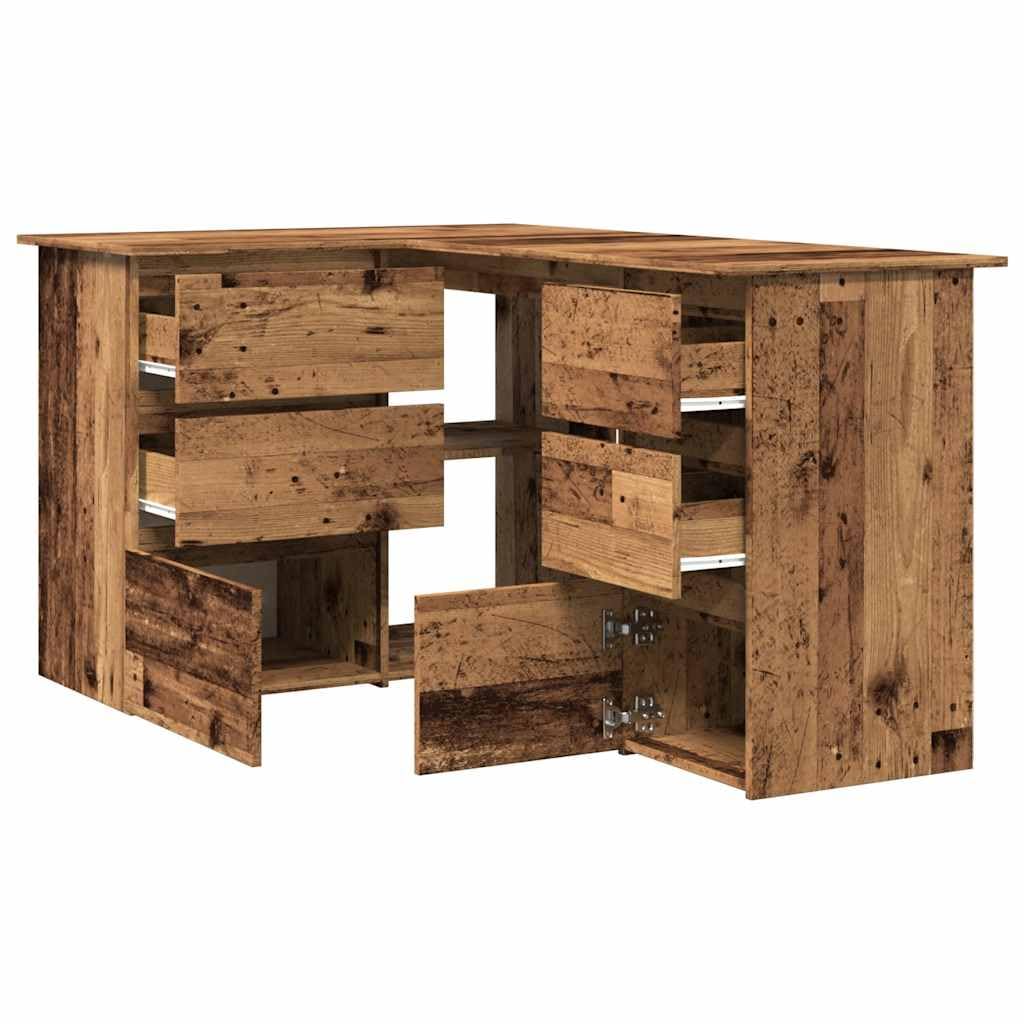vidaXL Bureau d'angle vieux bois 145x100x76 cm bois d'ingénierie, bureau, bureau d'étude, mobilier de bureau à domicile, bureau d'ordinateur