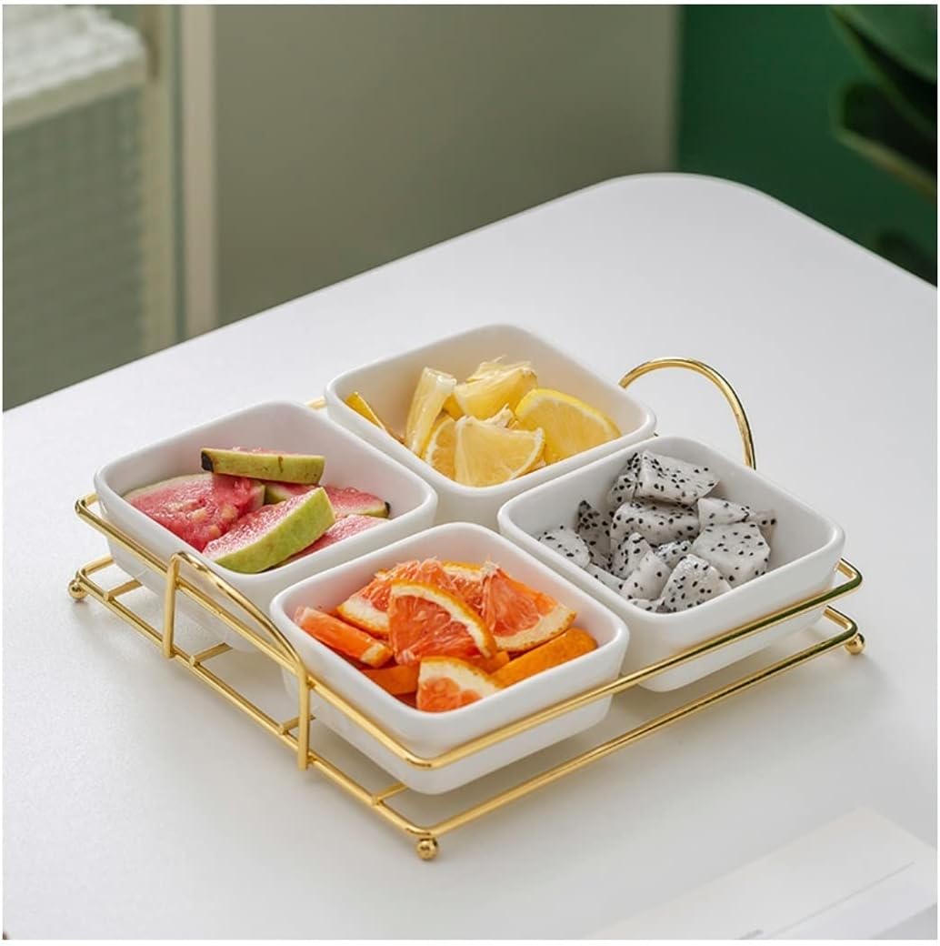 Dipping Dish Dip Bowls Household Four-compartment Ceramic Plate And Shelf Snack Plate Plate Modern Restaurant Snacks Snacks Candy Dried Fruit Plate Appetizer Plate Seasoning Dish (Color : B) (B)