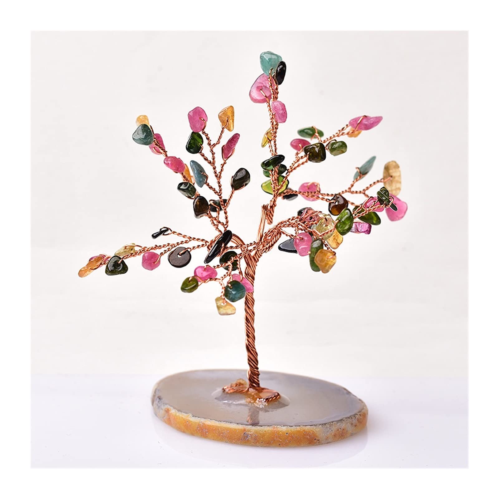 HCZKIUJY Luck and Wealth Crystal Tree Natural Crystal Tree Amethyst Rose Quartz Aquamarine Lucky Tree Decoration Agate Slices Mineral Stone Home Decor Chakra Money Tree (B)