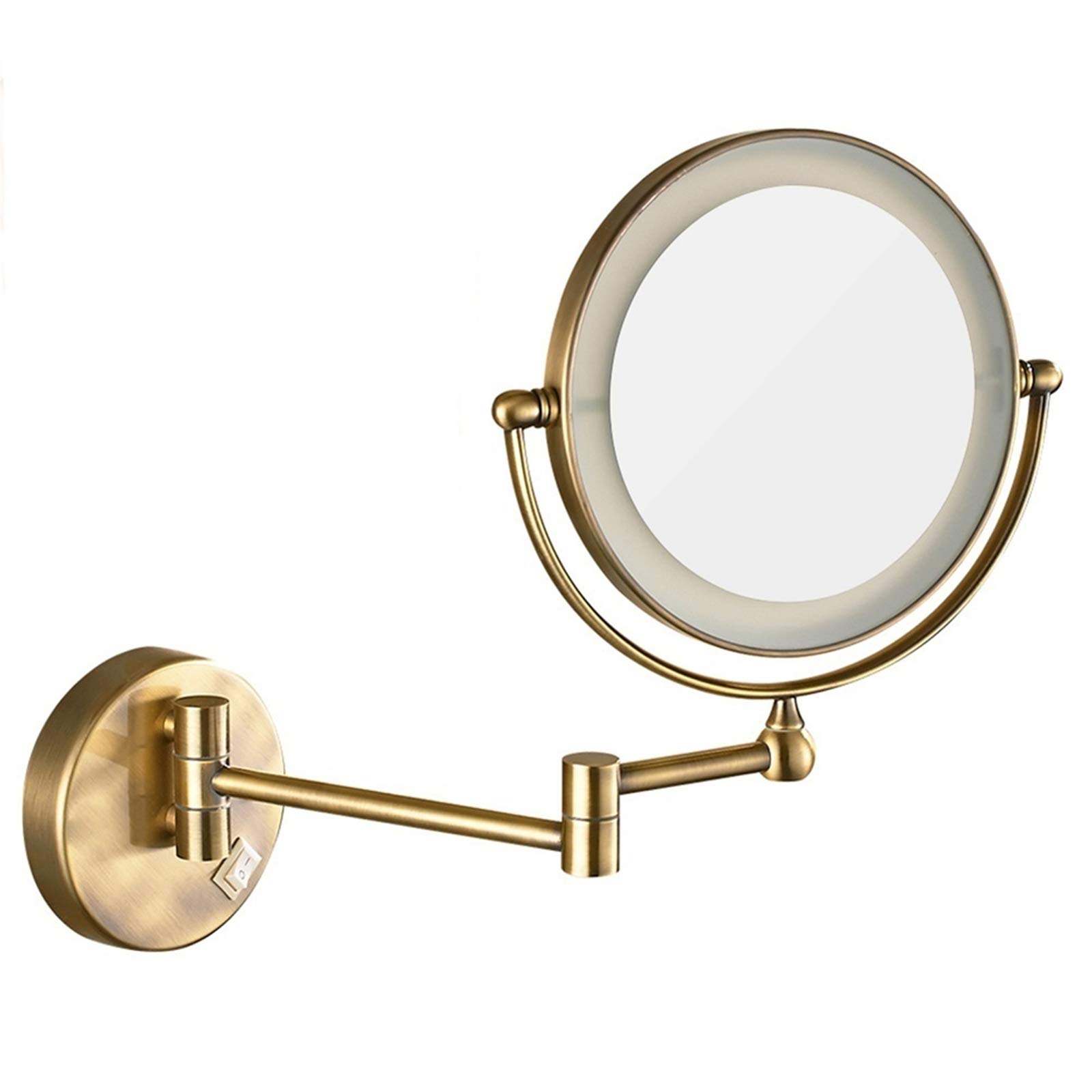 Miroir de maquillage LED 10X mural pivotant en laiton pour un soin du visage précis