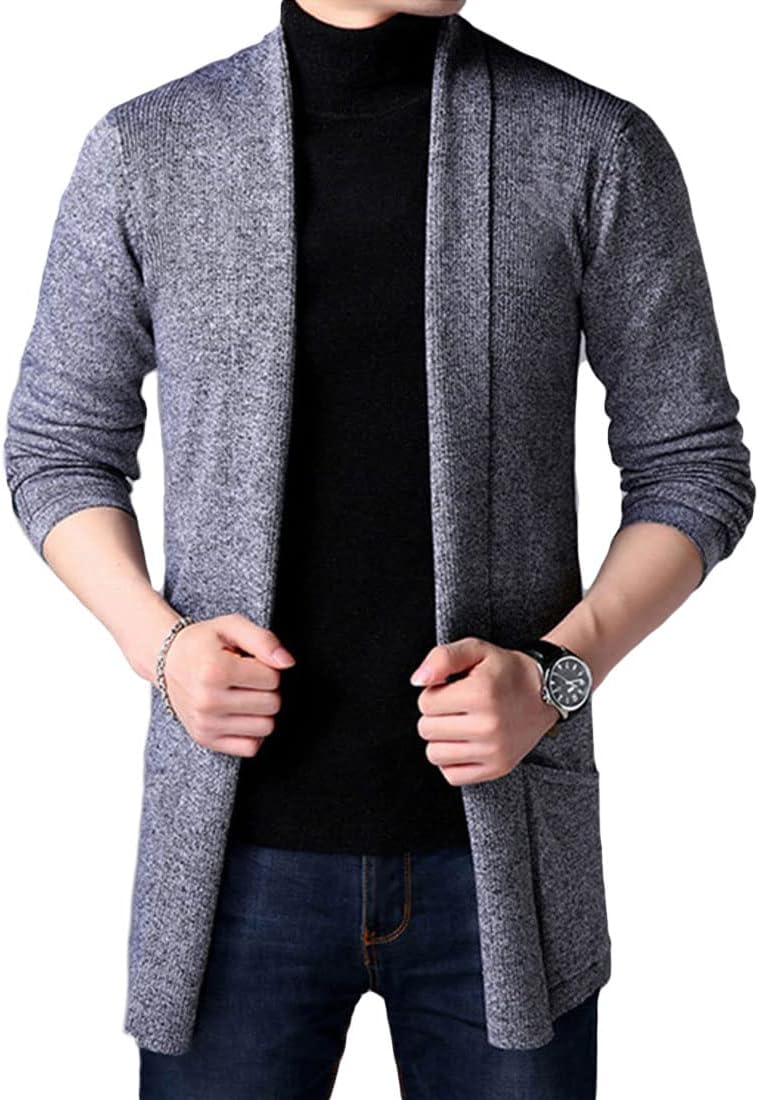 HZCX FASHION Mens Open Front Cardigan Shawl Collar Lightweight Fall Sweater