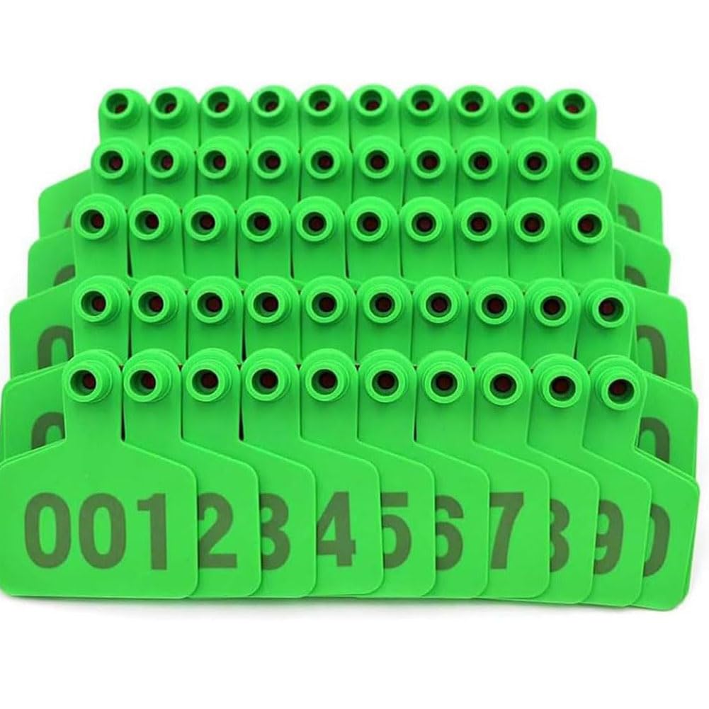 Kolczyki do identyfikacji zwierząt, Plastikowe kolczyki dla bydła 100-400 szt. Numerowane, wielokolorowe, wiele rozmiarów(Calf,Green 001-100)