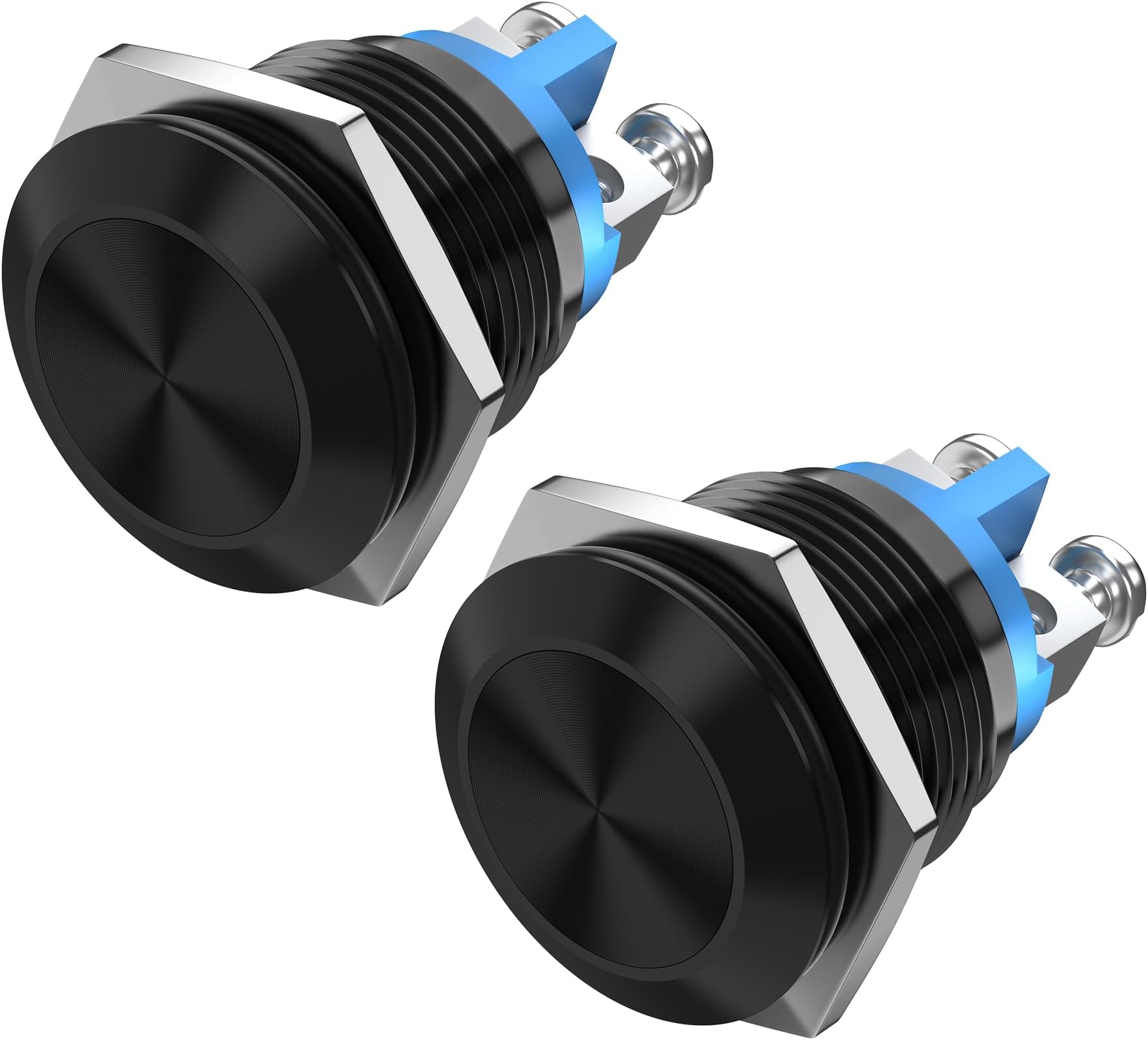 DAIERTEK 16mm Momentary Push Button Switch 12V 5A Waterproof Screw Terminals Black Shell 3A 250V Waterproof Metal Momentary Switch for Horn (, Black-2)