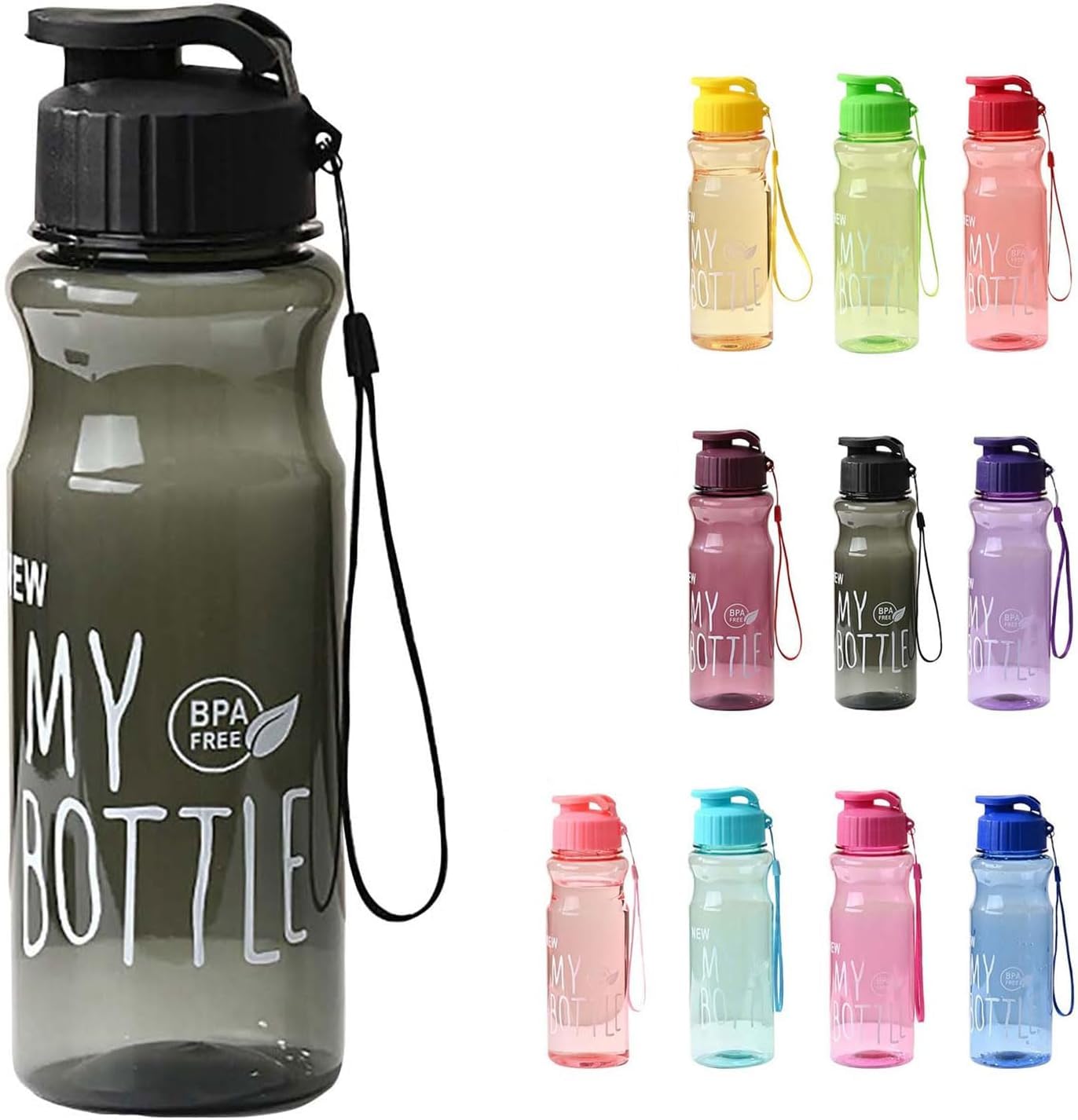 Junjie 650ml Water Bottle, Portable Drinking Bottle, Sports Drink Cup, for Fitness, Gym and Outdoor Sports (Black)