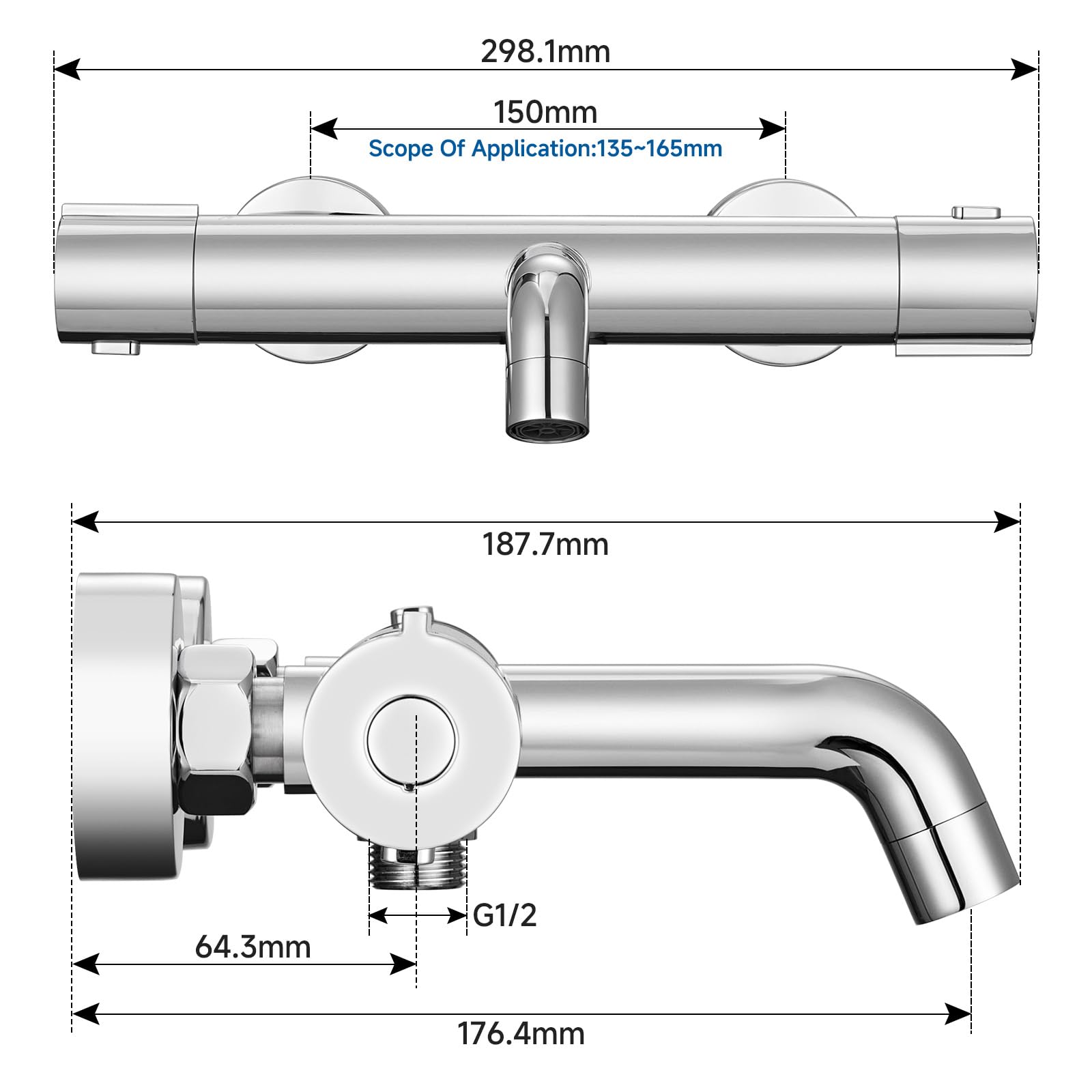 Auralum Miscelatore Doccia Termostatico Rubinetto Vasca da Bagno 2 Funzioni
