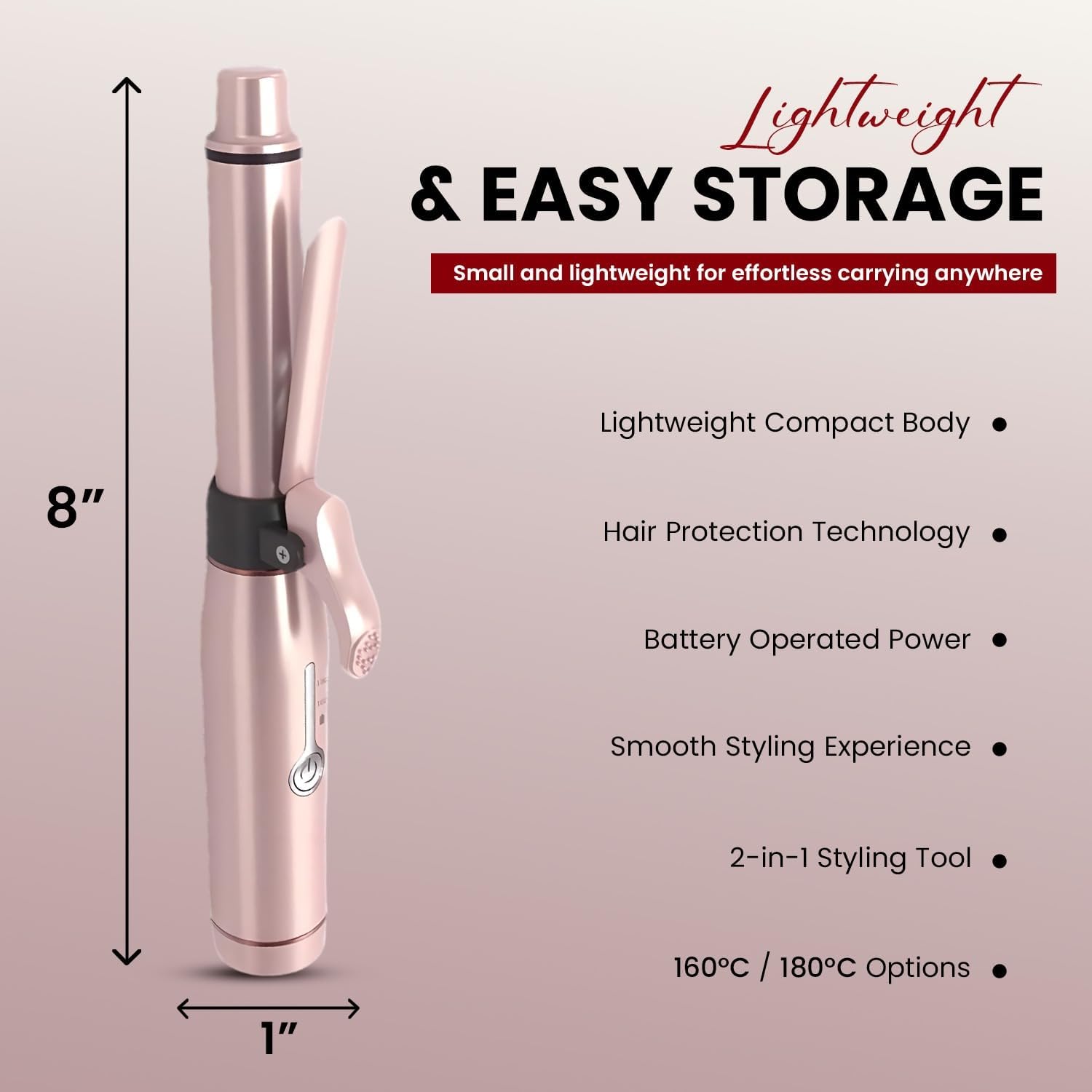 Cordless Curling Iron, Mini Curling Iron, Travel USB Rechargeable Ceramic Curling Wand,Hair Straightener and Curler 2 in 1, Mini Flat Iron with 3 Temp Setting, Curlers for Short Hair