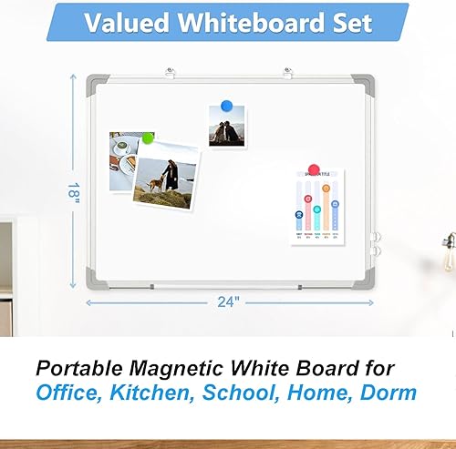 Miniatura 5 de Pizarra blanca pequeña de borrado en seco de 18 x 24 pulgadas magnética para colgar en la pared, dibujo de niños, tablero de notas, oficina en casa