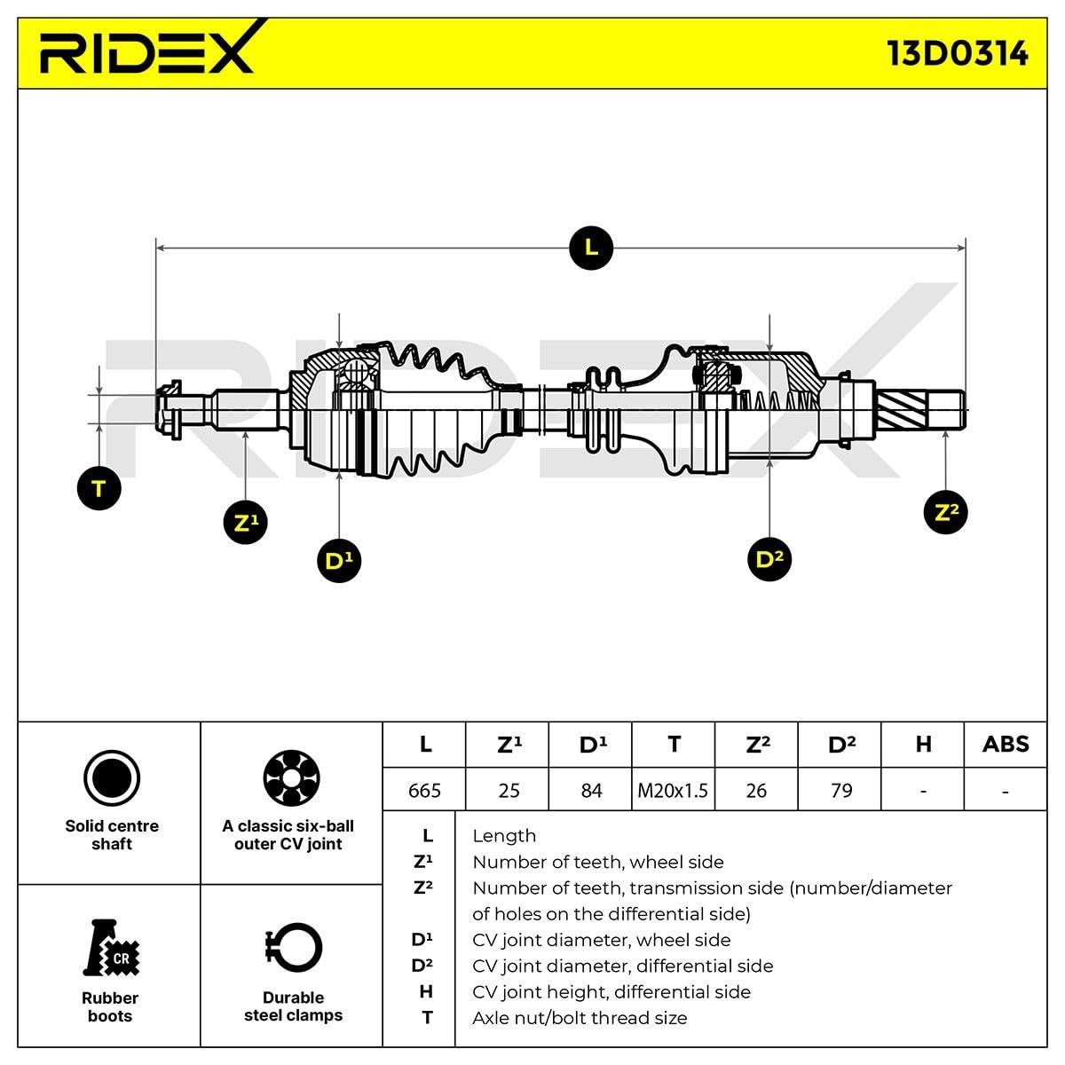 RIDEX 13D0314 Árbol de transmisión Delantero Izquierda Compatible con RENAULT MEGANE II Ranchera familiar KM0/1