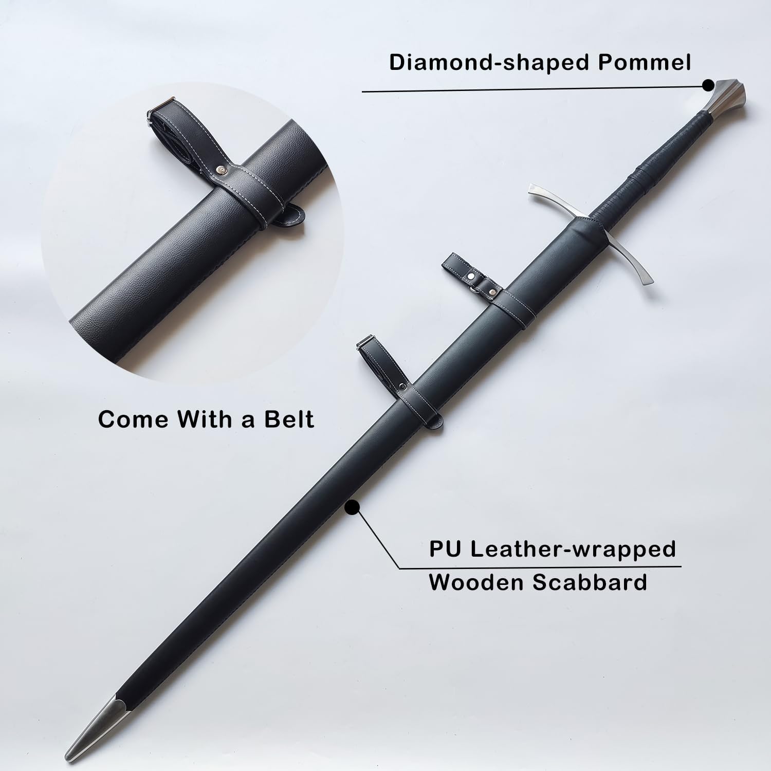 Medieval Full Tang Spring Steel Western Italian Long Sword with Scabbard for Outdoor Use, Practice, Collection