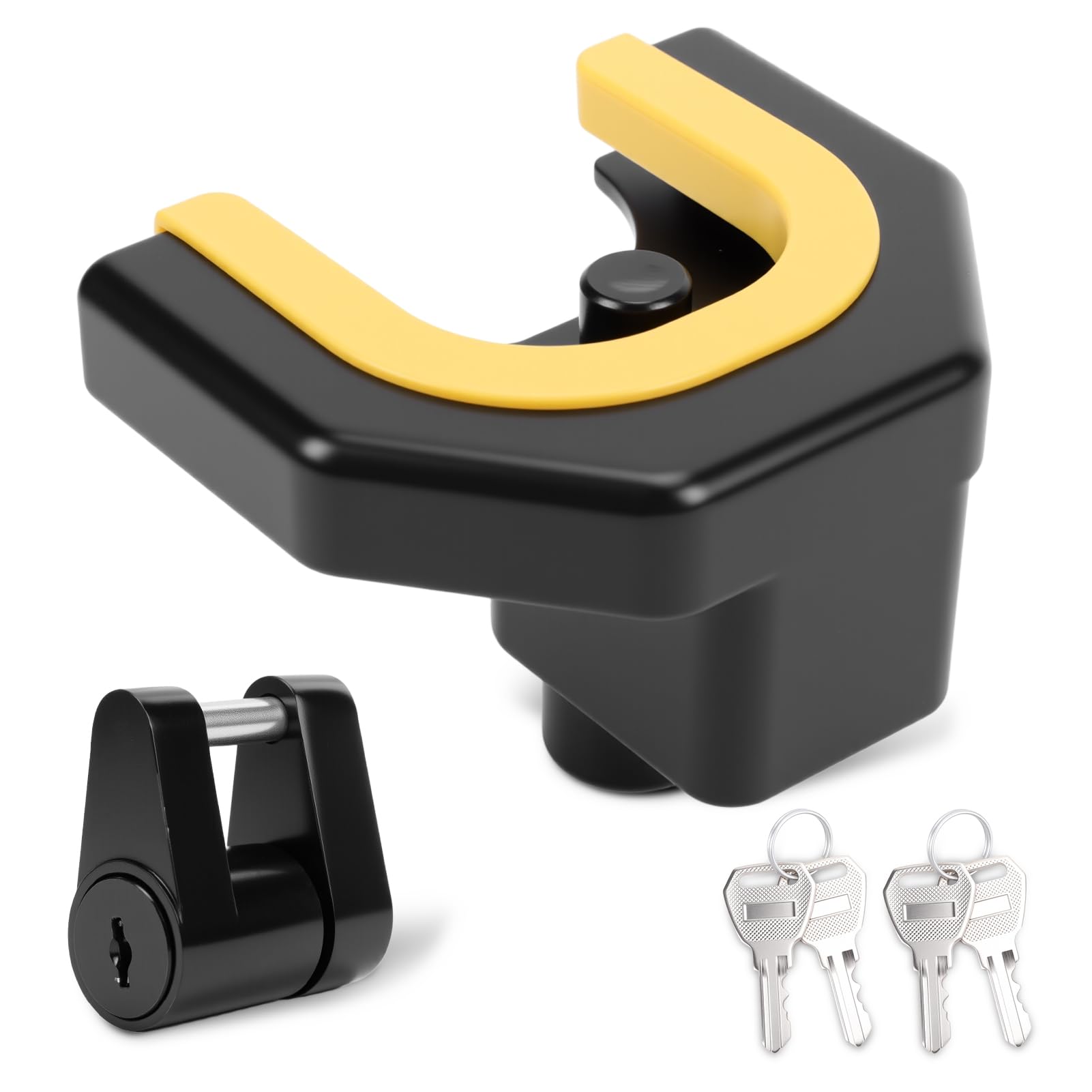 Heavy Duty Trailer Hitch Locks Kit – 2in Coupler Lock with Straight Lips, Anti-Theft Trailer Lock with Keys for RV, Travel & Boat Trailers (Black)