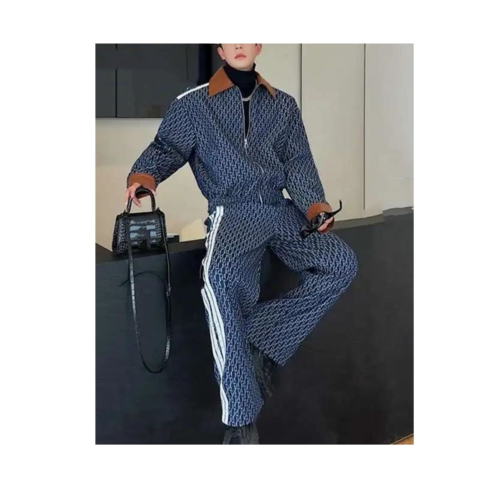 Conjunto de chaqueta vaquera estampada y jeans rectos para hombre, atuendo casual para primavera y otoño, estilo callejero