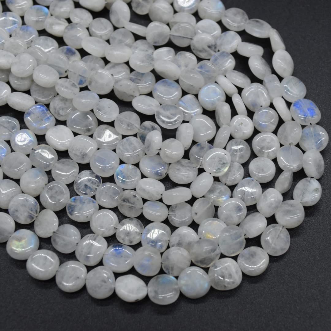 Handmade Rainbow Moonstone Semi-Precious Gemstone Irregular Disc Coin Beads - 5mm - 6mm - 13'' Strand