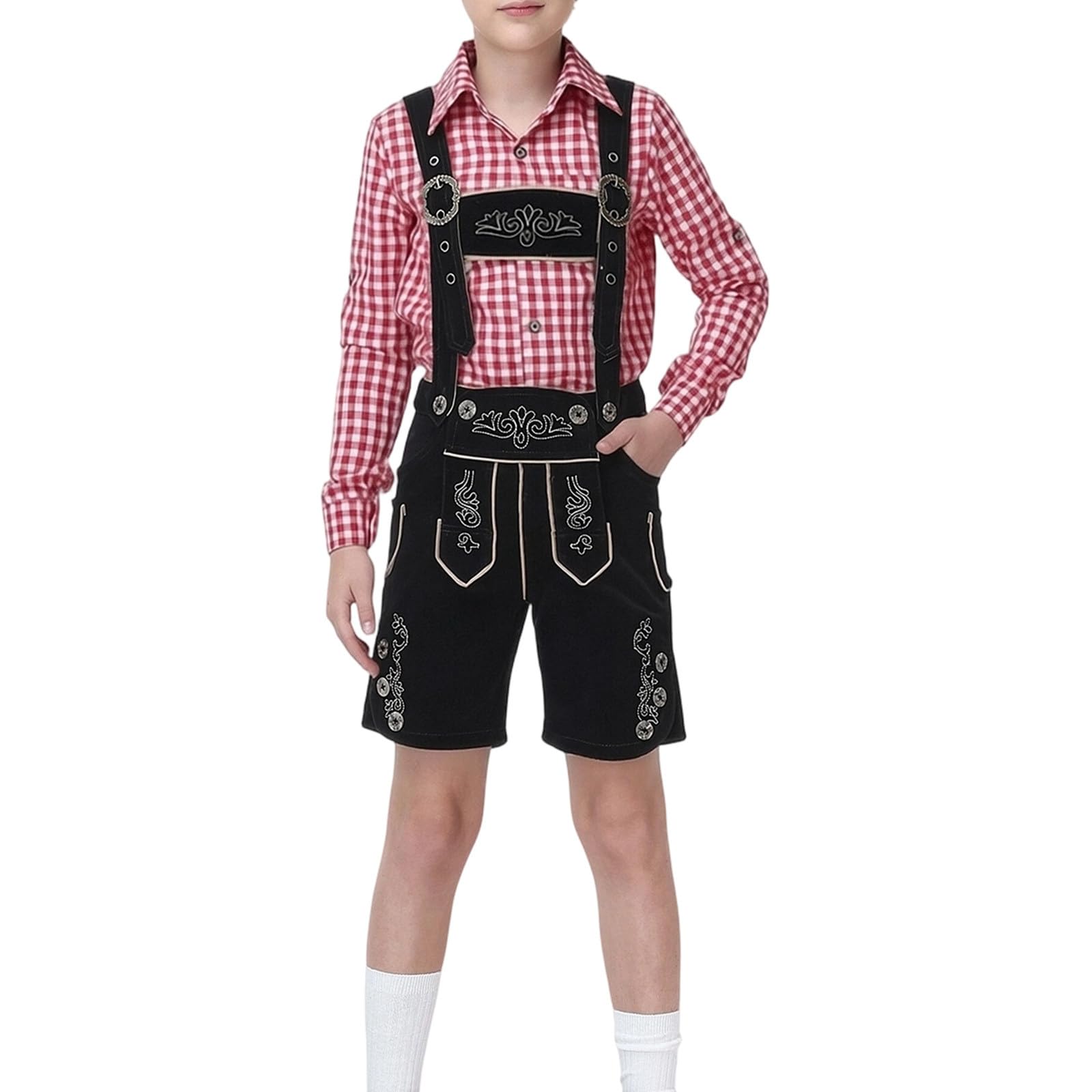 Generisch Trachtenlederhosen Für Jungen Oktoberfest Kinder Jungen Outfit, Kurze Trachtenhose Im Landhaustil Hochwertige Verarbeitung Mit Stickerei Und Brotzeitfalte