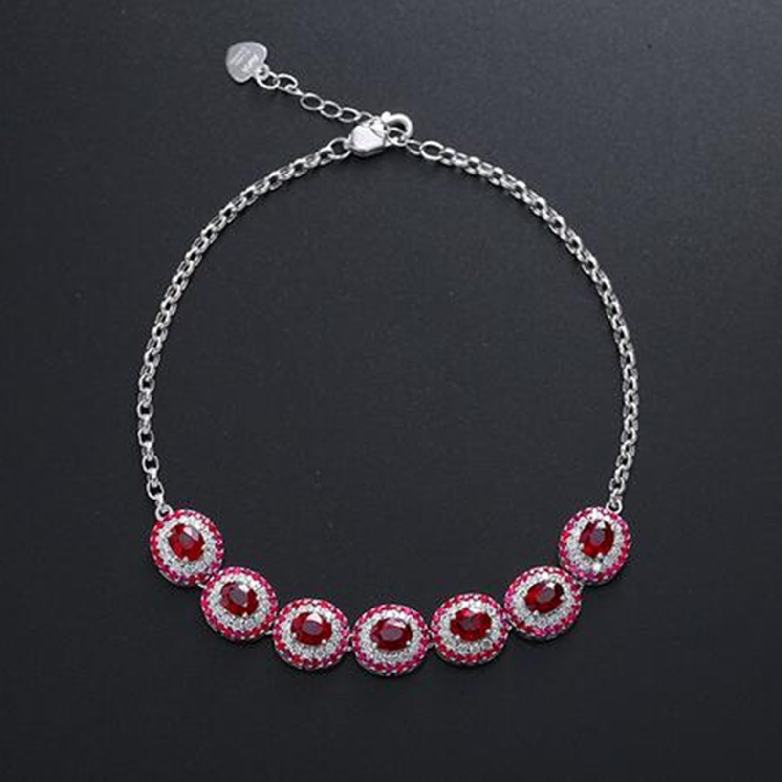 Bracciale Oro Bianco Donna 18k/14k/9k Vero, Bracciale Donna Rubino Sintetico 3.68ct 16-18 cm Estensione 4 cm con Moissanite, Braccialetto da Sposa Fidanzati