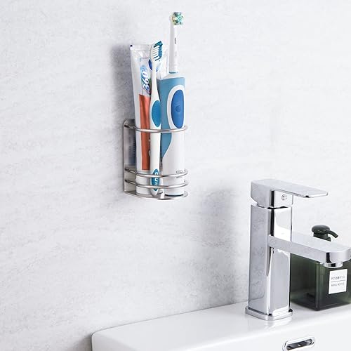 Vista 2 de Soporte para cepillo de dientes montado en la pared, soporte de almacenamiento de baño para maquinilla de afeitar, pasta de dientes, autoadhesivo