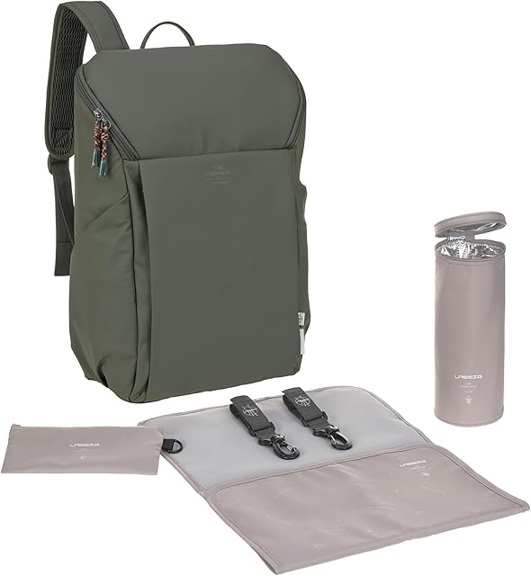 LÄSSIG Plecak do przewijania dla niemowląt z podkładką do przewijania, mocowaniem do wózka dziecięcego i uchwytem na butelkę/GRE Slender Up Backpack