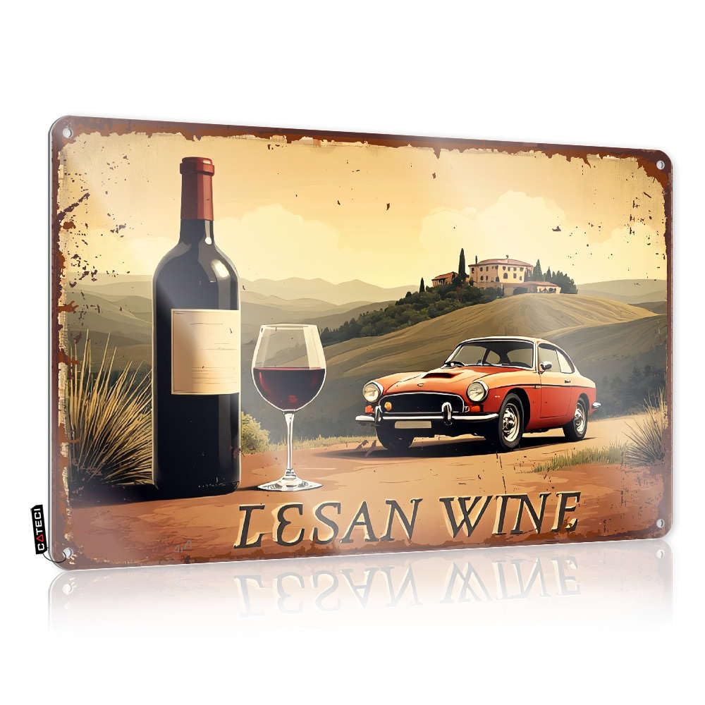Funny Sign Artwork Vintage Style | Lesan Wine: Vintage Car & Landscape Sarcastic Gift For Maid Of Honor Home Decor(30X40CM)