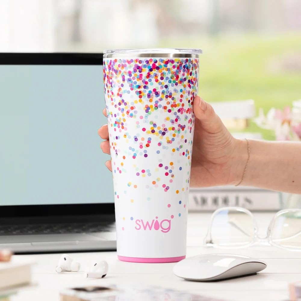 Swig Life 32oz Insulated Tumbler, Travel Coffee Tumbler with Lid, Cup Holder Friendly, Stainless Steel Travel Coffee Mug, Glitter Tumbler, Glitter Gifts (Confetti) - Image 3