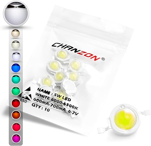 Chanzon 10 piezas de chips LED de alta potencia de 5 W blanco 6000K - 6500K 600 mA - 700 mA CC 6V - 7V 5 Watt intensidad sĂşper brillante SMD COB Chanzon 10 piezas de chips LED de alta potencia de 5 W blanco 6000K - 6500K 600 mA - 700 mA CC 6V - 7V 5 Watt intensidad sĂşper brillante SMD COB