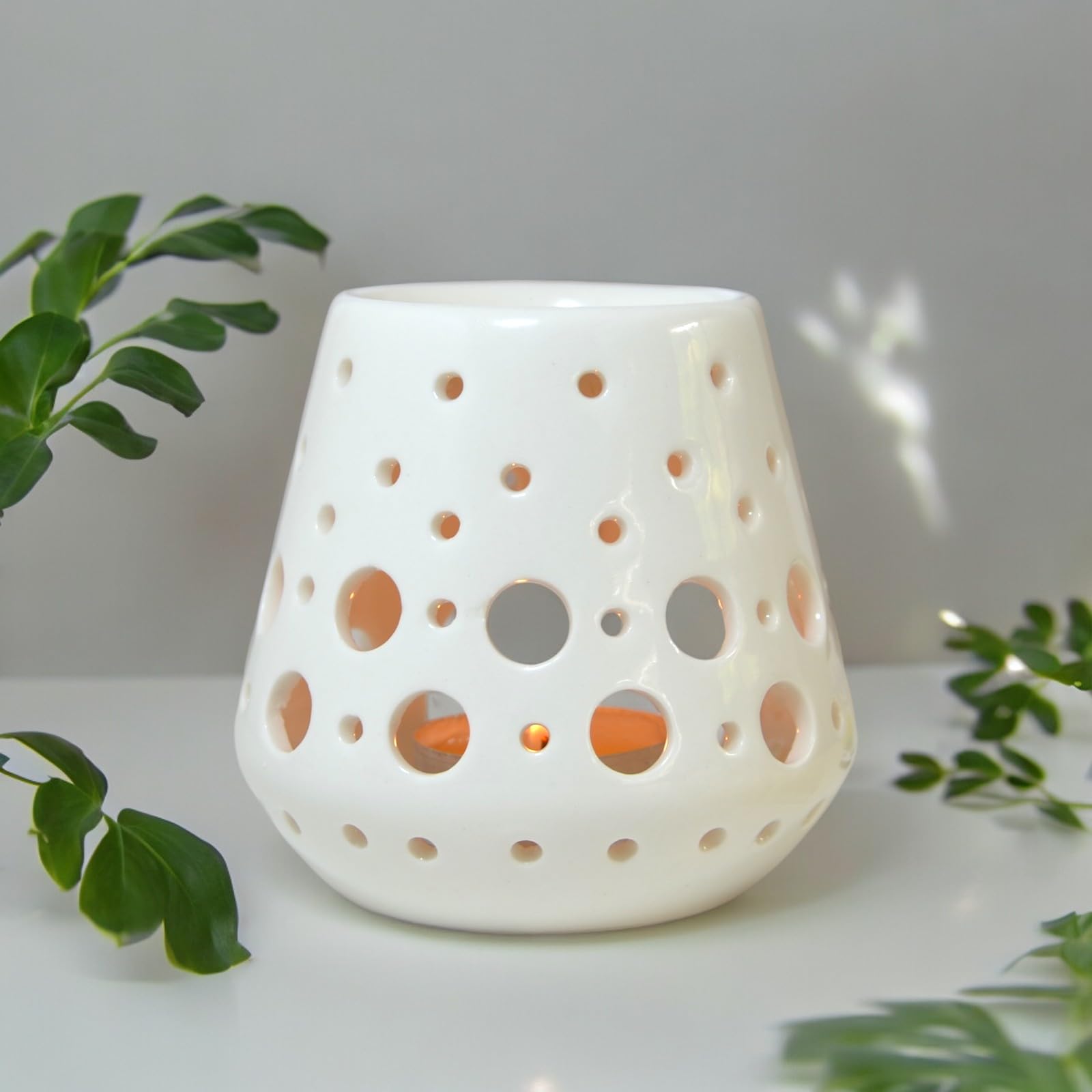 Zen'Arôme - Quemador de Perfume, Cera aromática, difusor para aceites y fragancias, portavelas, aromaterapia, de cerámica con proyección de luz, 9 cm de Alto, Color Blanco