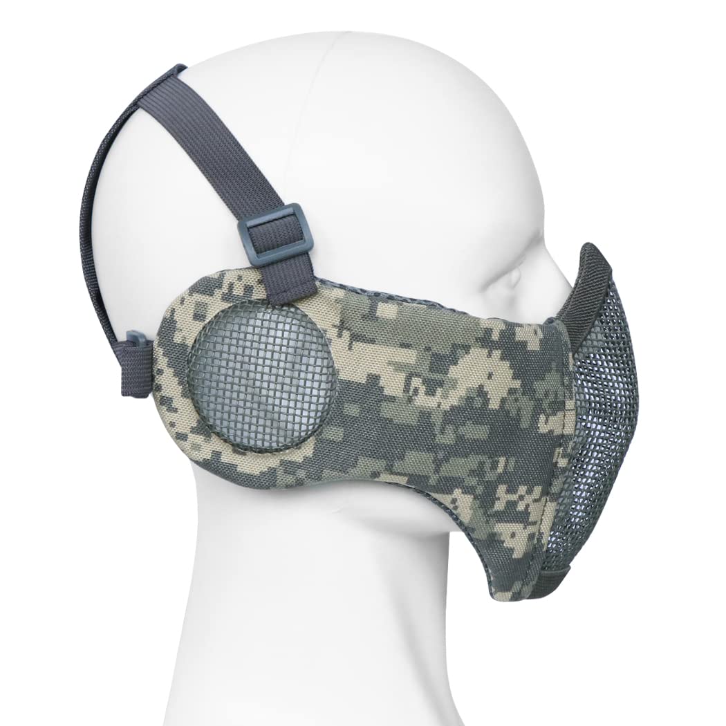 Airsoft - Juego de máscara de media cara y sombrero, máscara de malla de acero con protección para los oídos y gorra de béisbol, máscara protectora táctica para juegos CS, pistola BB, paintball, caza, tiro