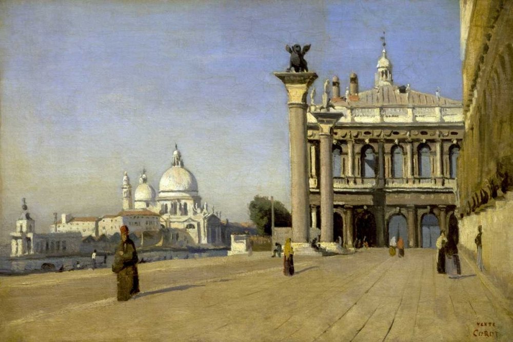 Feeling at home KUNSTDRUCK auf MATTE PAPIER 220gr Morgen in Venedig Corot Jean-Baptiste-Camille - europäisch horizontal Poster Figuren Landschaften und Landschaft Bild auf Papi cm_56_X_84