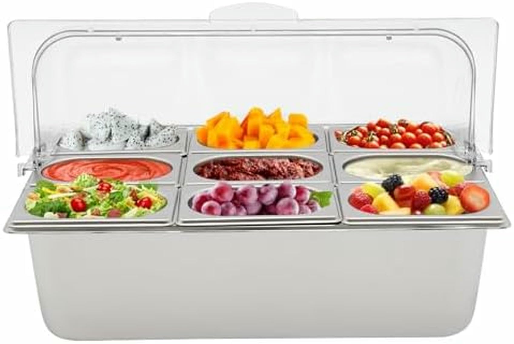 1 Set für Salatbar, Buffet-Station, Lebensmittel-Servierbehälter, Lebensmittel-Servierdisplay mit Deckel, kalte Speisen, Buffet-Servierer für Zuhause, Hotel, Einkaufszentrum~/