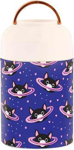 Miniatura 2 de Space Cats - Tarro de comida con cuchara de acero inoxidable aislado al vacío, contenedor de alimentos de 17 onzas para almuerzo