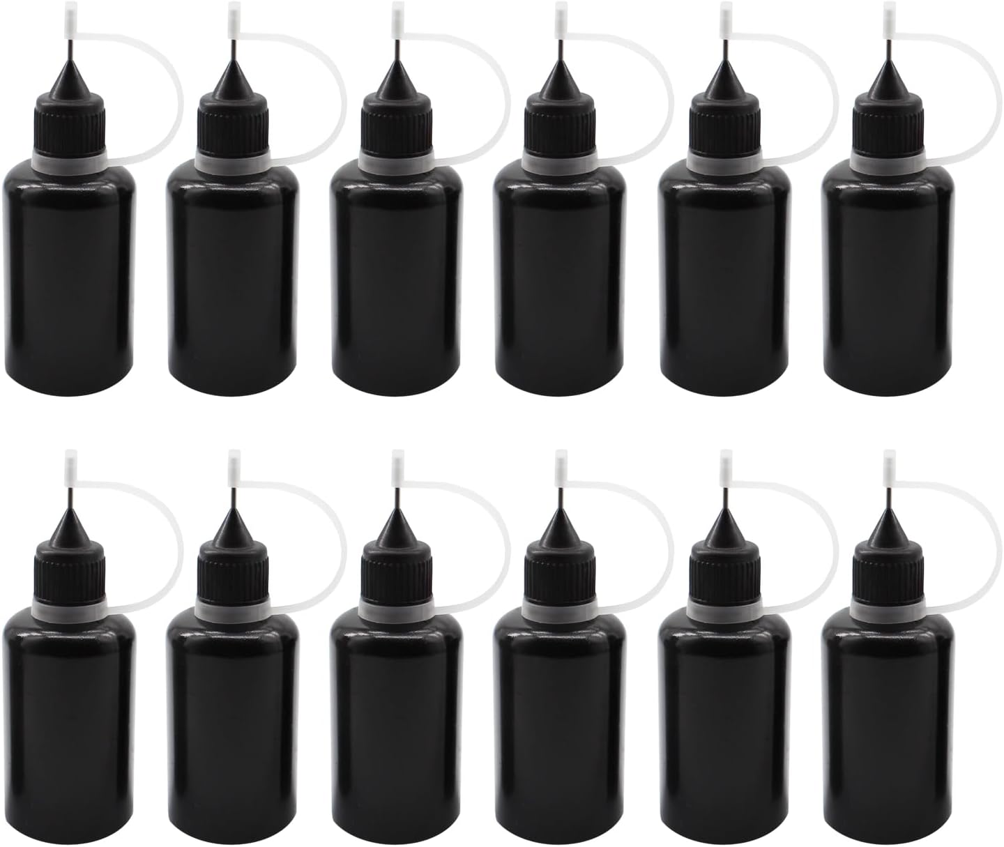 12 Pcs 10ml Black Precision Tip Applicator Bottles, 1.2mm Fine Tip Metal Needle Squeeze Bottles for DIY Crafts Acrylic Painting