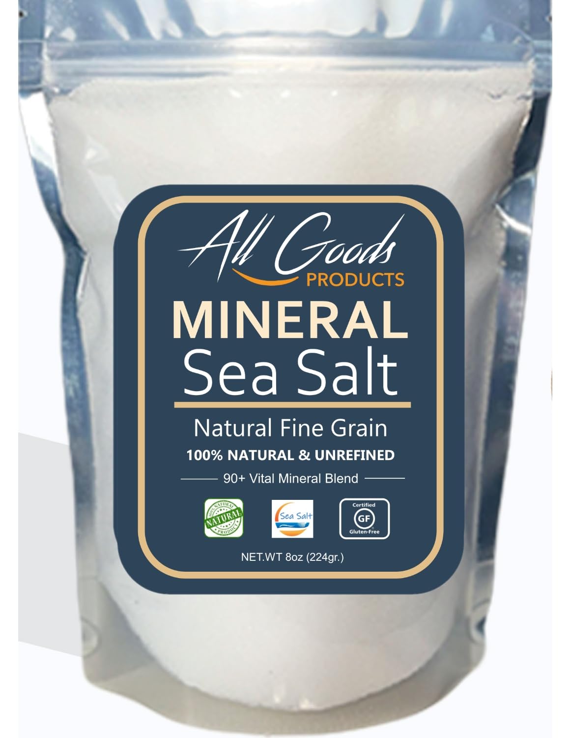 All Goods Products Baja Mineral Sea Salt 8oz, Fine Grain, Hand Harvested | Cooking, Baking & Seasoning Dishes | Low Sodium, Magnesium & Potassium Loaded | Ideal for Electrolyte Balance, Optimal Body
