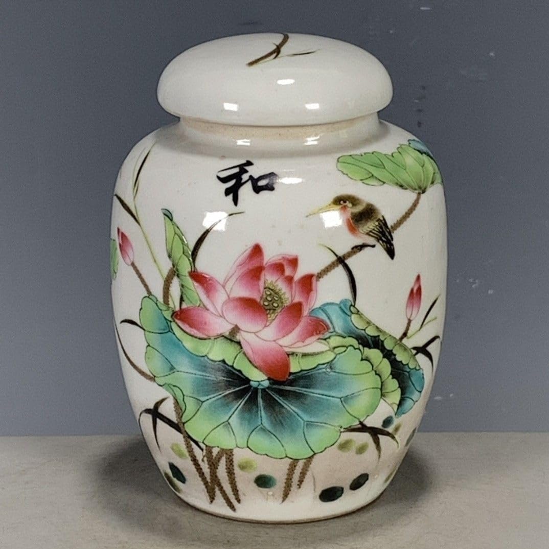 Bzgpmfud One Color Vase Desktop Chinese Porcelain Qing Dynasty Jade Base Pastel Color Family Fun Lotus Leaf Pattern Tea Can