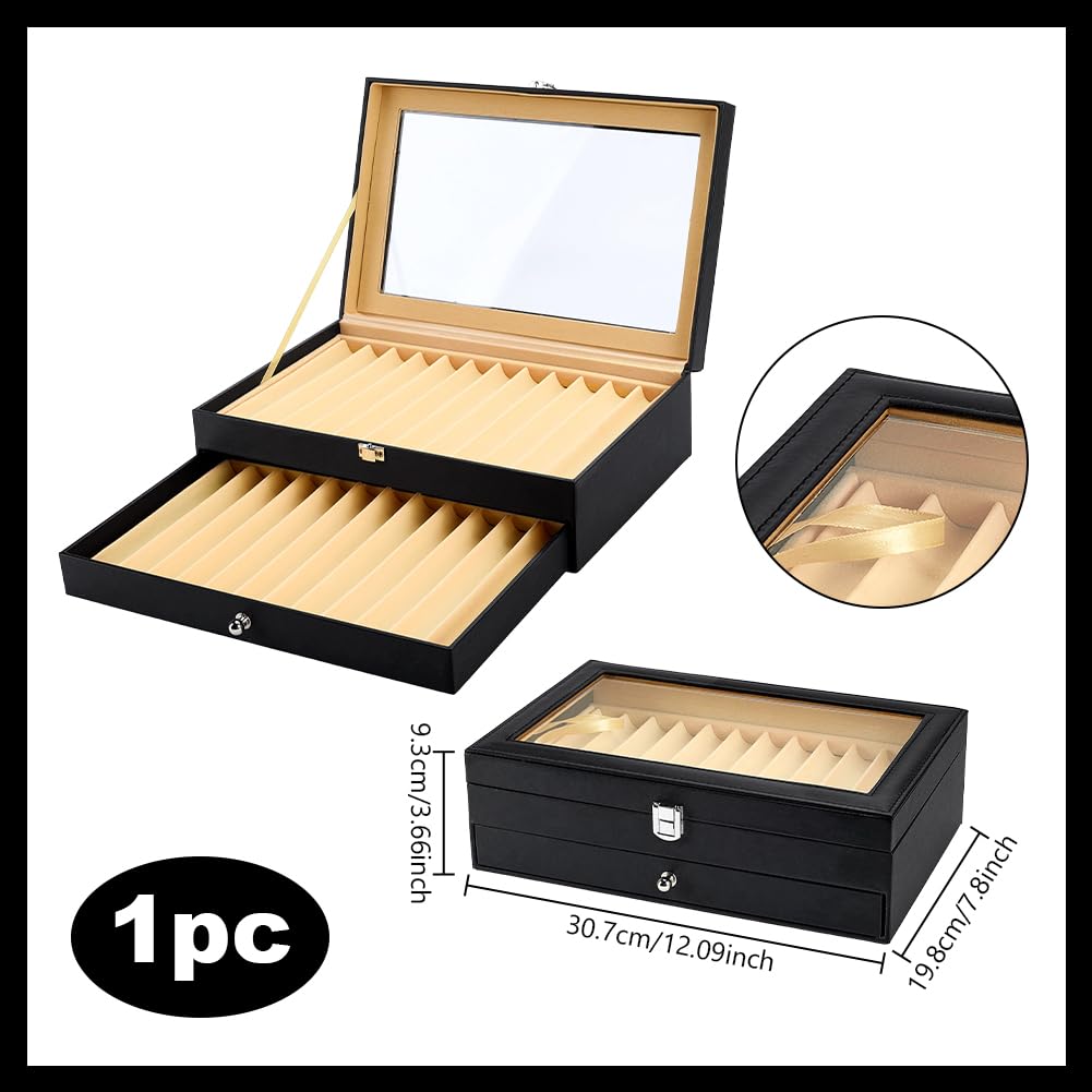 PH PandaHall Stift-Präsentationsbox aus Holz, 24 Fächer, PU-Leder, für Füllfederhalter, Organizer, Box, schwarze Stifte-Aufbewahrungsbox mit Glasfenster für Geschäft, Zuhause, 30,7 x 19,8 x 9,4 cm