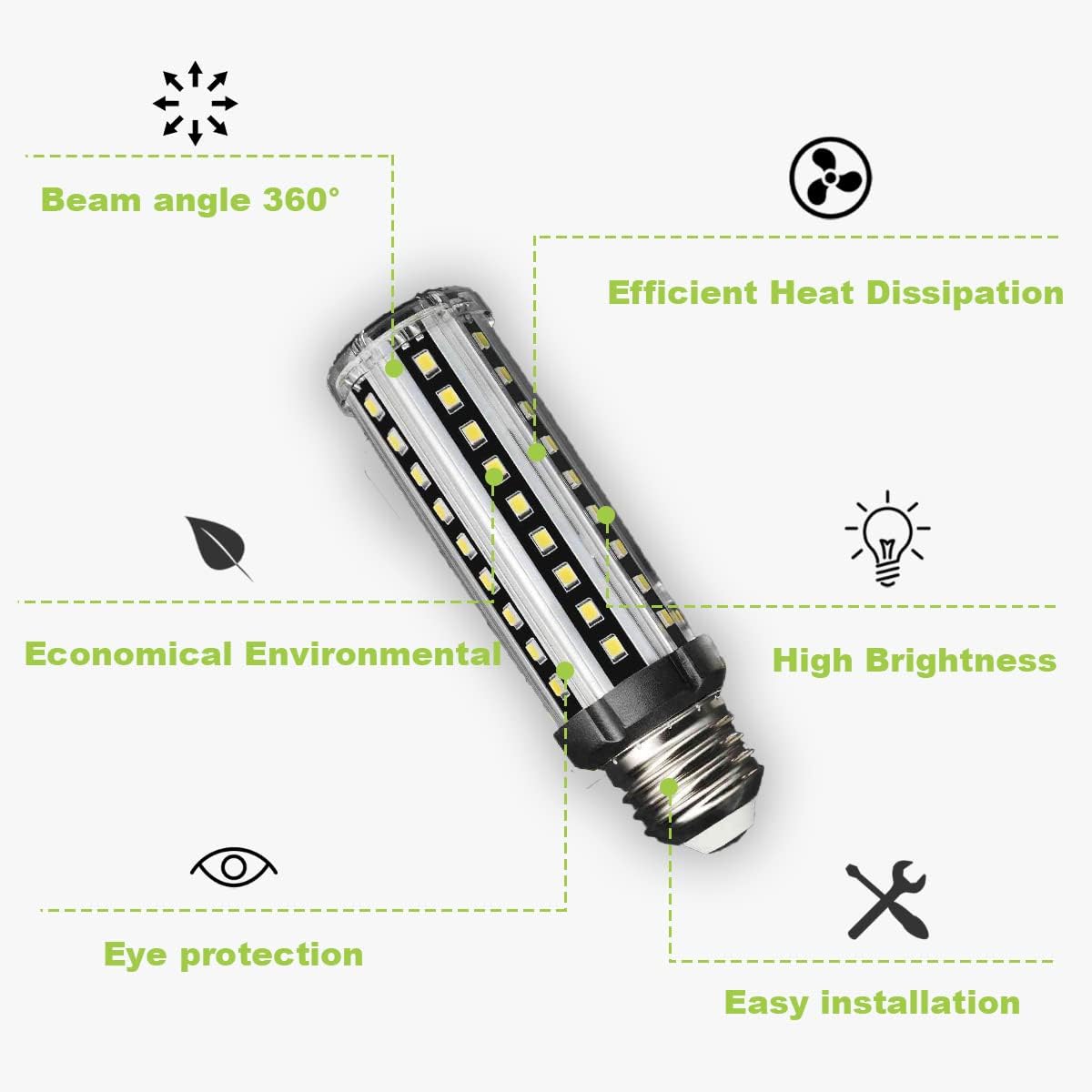 LED Corn Light Bulb 150W Equivalent 2000 Lumen 6500K Cool Daylight White 20W E26/E27 Base Non-dimmable Ceiling Fan Corn Lighting for Home Garage Warehouse Indoor LED Corn Bulbs Pack of 4