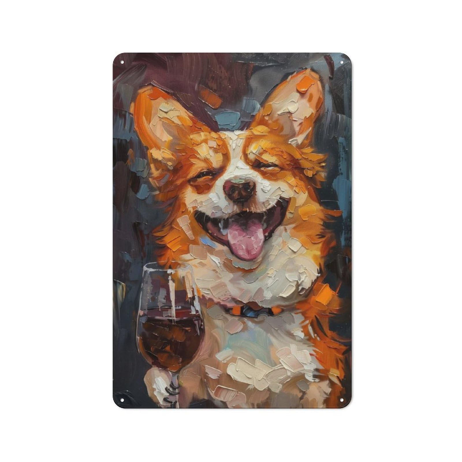 Junmoney Happy Corgi Red Wine Tin Sign 30X20cm For Garage Wall, Vintage Wall Decor, For Kitchen, Dining Room And Home Bar Wall Decor