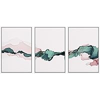SIGNWIN 3 Piece Framed Canvas Wall Art Mountain Covered with Snow Canvas Prints Home Artwork Decoration for Living Room,Bedroom - 16
