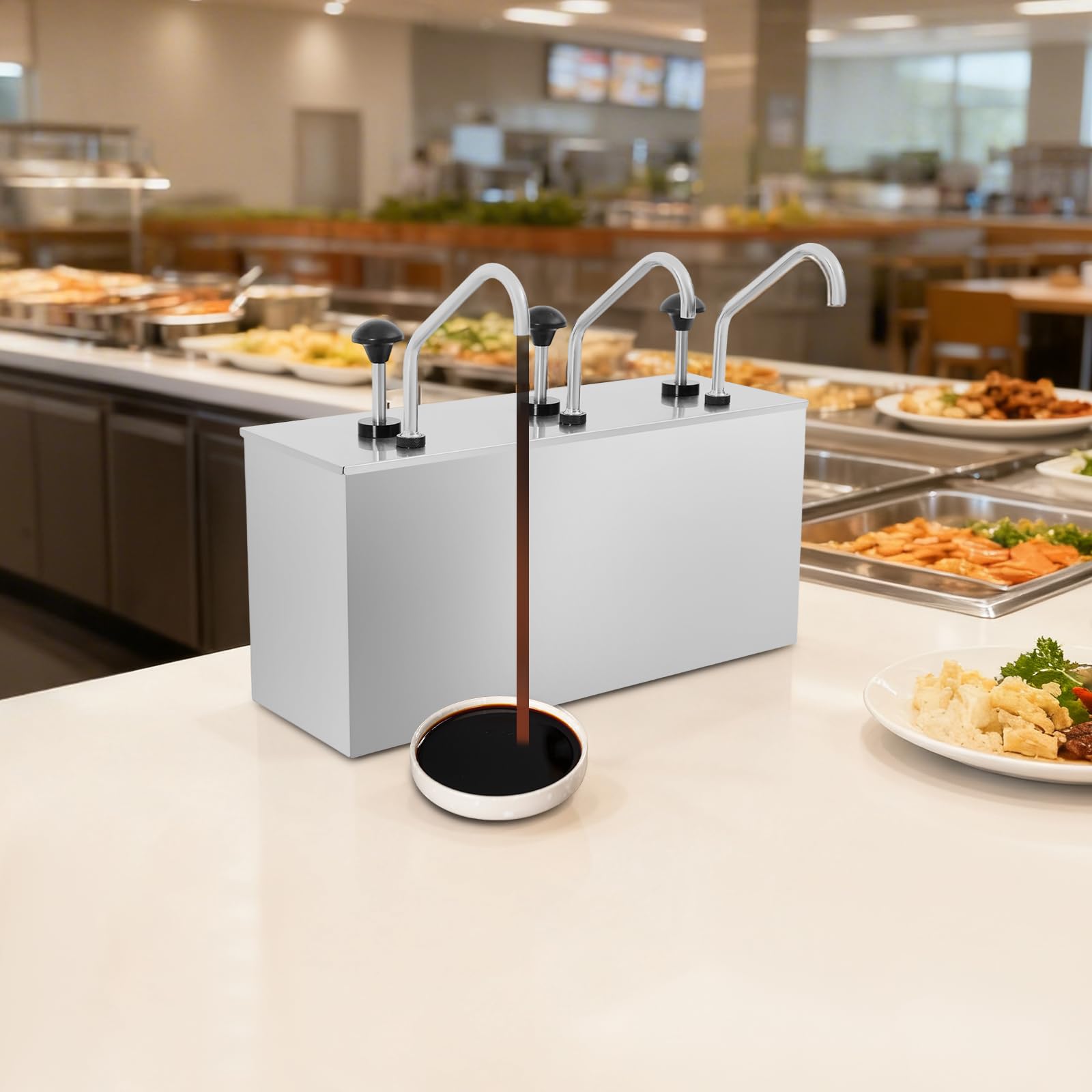 Dispenser per salse in acciaio inox, 3 x 4 l, per ristorante e cucina, con dispenser per pompe per ketchup Mayo senape, dosatore per ristorante e cucina, attrezzature igieniche a buffet