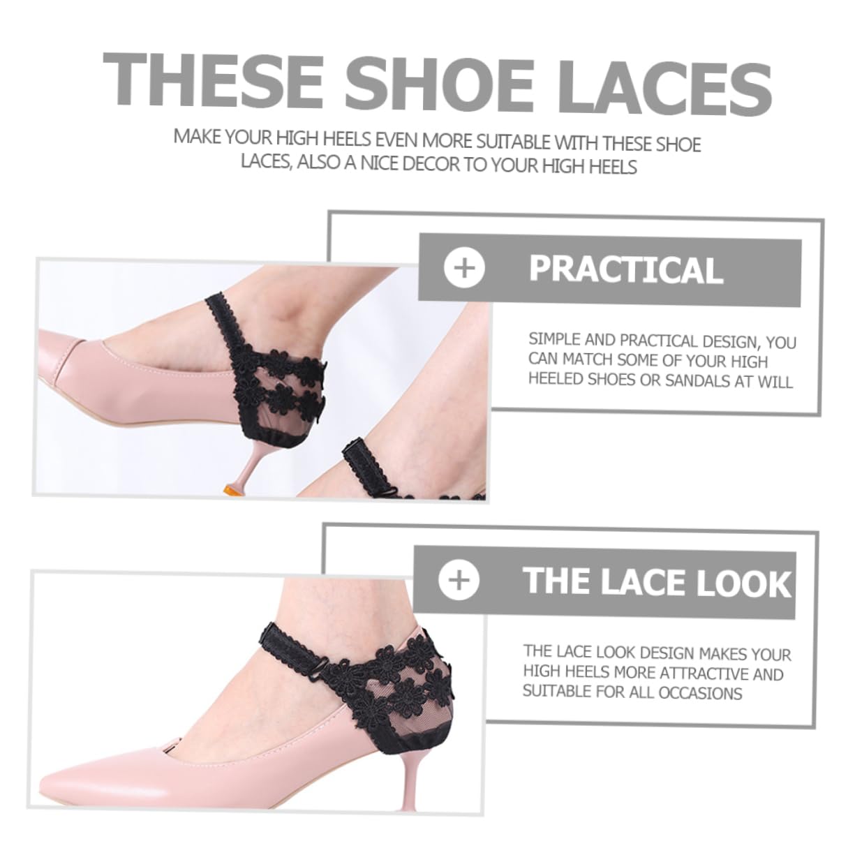 BESPORTBLE 2Pairs Slip High Heels Shoe Straps Lace Detachable Shoe Straps for Secure Fit Fashionable Lace Day Comfort Sunflower Style