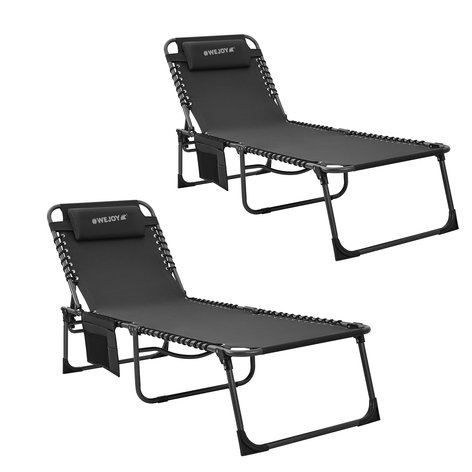 #WEJOYOutdoor Folding Chaise Lounge Chair for Outside, Patio, Beach, Pool, Sunbathing, Adjustable 5-Position Reclining Chairs, Heavy Duty Camping Cot with Shoulder Strap and Pillow, 2 Pack