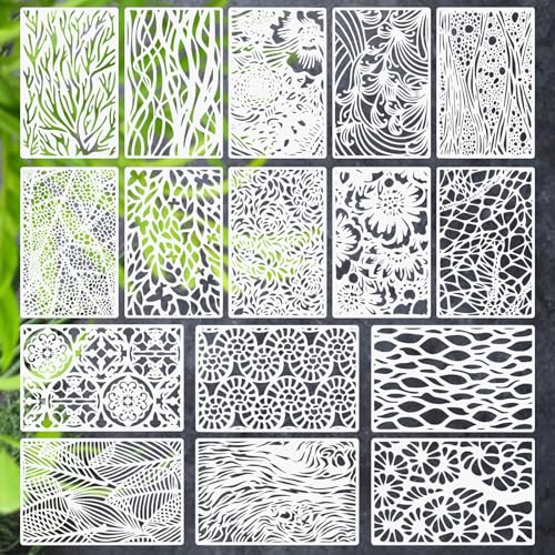 BUZIFU Pack of 16 Leaf Leaves Stencil Reusable Plant Stencils Hebterrka Stencils Set for Wall Design Stencils for Crafts Flowers Painting Stencil for Painting Wood Wall Decoration