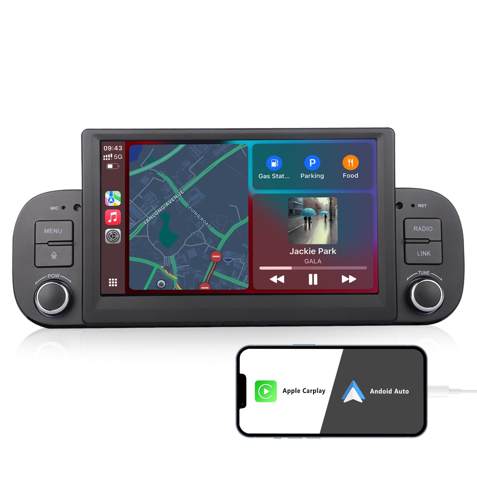 Autoradio per Fiat Panda 2013 2014 2015 2016 2017 2018 2019 2020 con Wireless Carplay Android Auto Stereo Radio LINUX Radio AM/FM/RDS BT5.0 con Manopola Volume Fisica Avvio Rapido Plug E Play